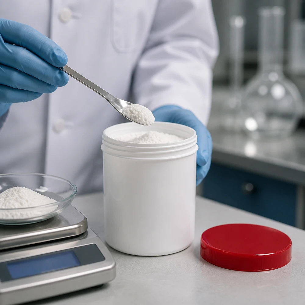 Salbenkruke 100g weiß mit rotem Schraubdeckel (Polypropylen) Salbenkruke 100g weiß PP-Kunststoff mit rotem Schraubdeckel für professionelle Abfüllung im Labor