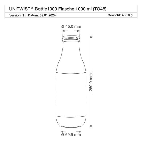 1000ml Glasflasche ohne Deckel (TO48) UNiTWIST