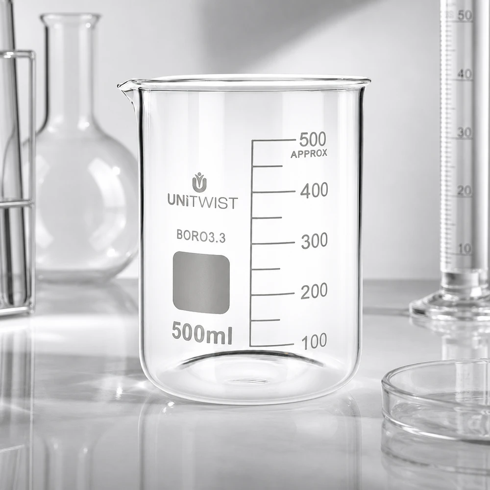 Becherglas 500ml Borosilikat 3.3 niedrige Form UNiTWIST für professionellen Laboreinsatz