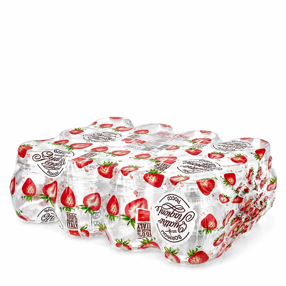 150ml Rundglas "Quattro Stagioni" QS56mm 12er Pack 150ml Quattro Stagioni Einmachgläser mit Erdbeer-Design und Schraubdeckel für Konservierung