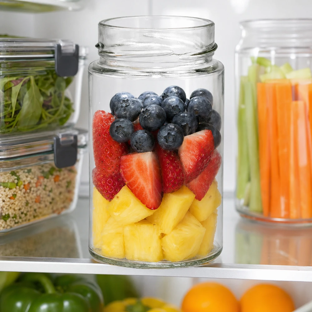 UNiTWIST Runda245 Rundglas 245ml mit frischen Früchten Beeren im Kühlschrank Vorratsglas TO58deep Deckel