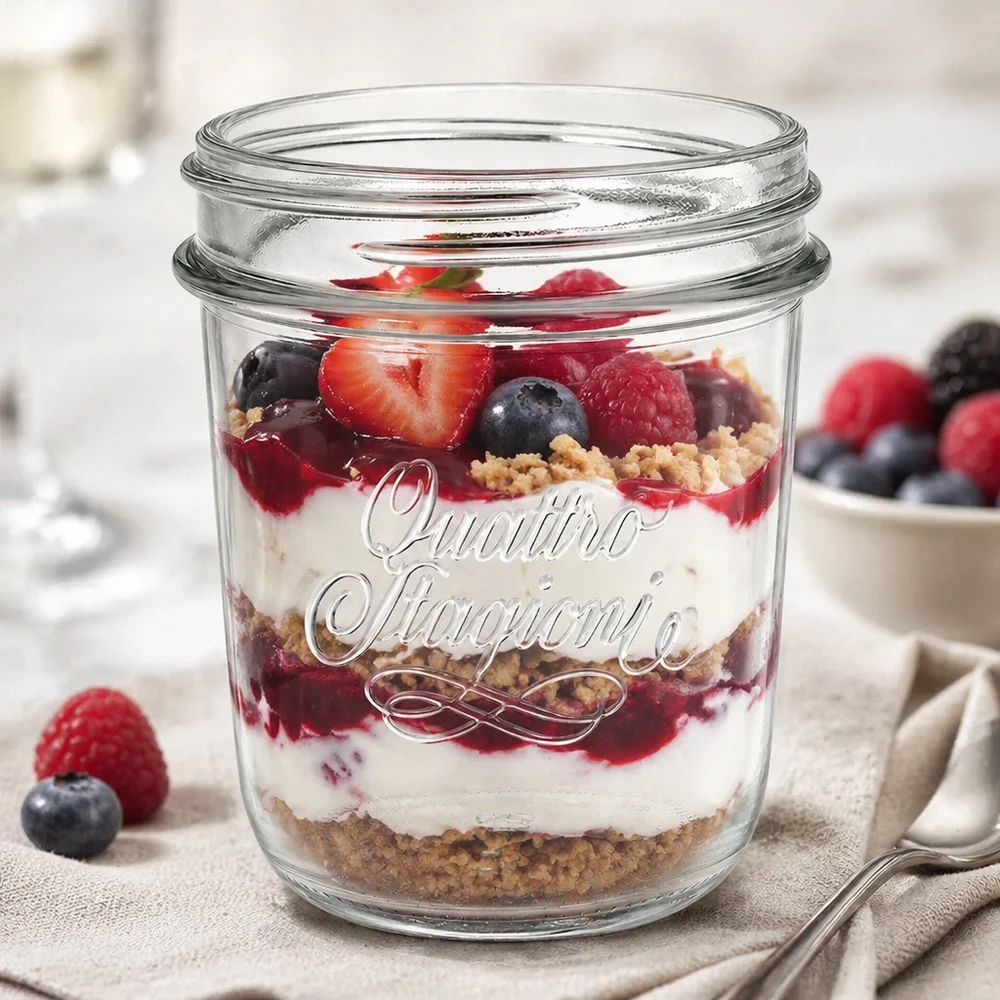 320ml Sturzglas "Quattro Stagioni" QS86mm Quattro Stagioni Sturzglas 320ml mit Beerenschichtdessert gefüllt QS86mm Schraubverschluss Einmachglas Mason Jar