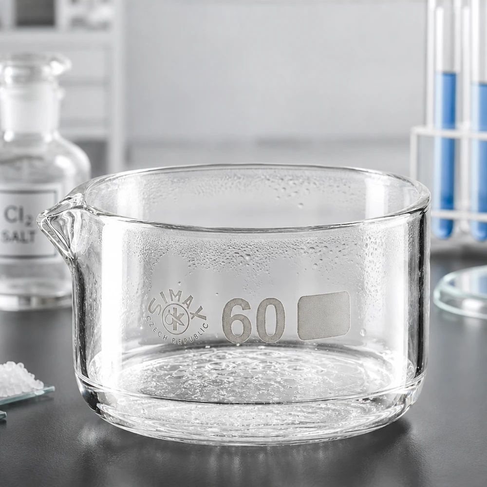 Kristallisierschale 60ml aus Borosilikatglas mit Ausguss Bodendurchmesser 60mm für Labor und Gewerbe