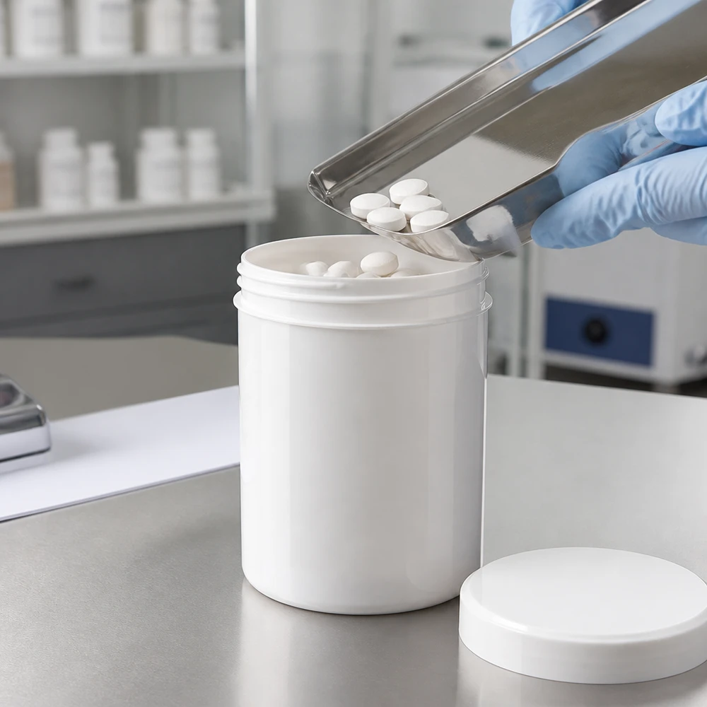 Salbenkruke 800g weiß PP mit Schraubdeckel für pharmazeutische und kosmetische Abfüllung
