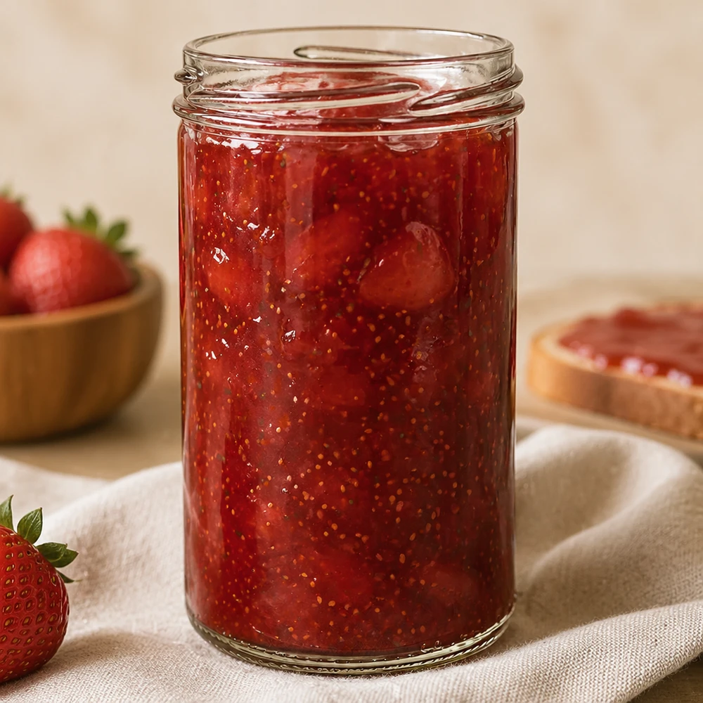 UNiTWIST Sturz277 Sturzglas 277ml TO66 mit Erdbeermarmelade gefüllt, Einmachglas für Konfitüre und Aufstriche
