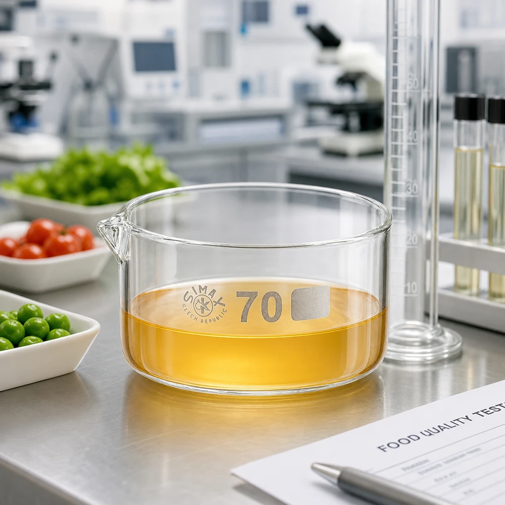 Kristallisierschale 100ml Borosilikatglas ø70mm mit Ausguss für professionelle Lebensmittelanalyse im Labor