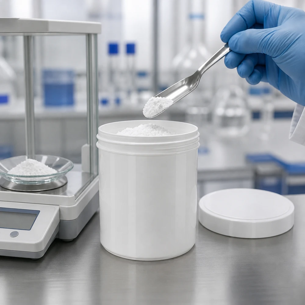 Salbenkruke 800g weiß mit weißem Schraubdeckel (Polypropylen) Salbenkruke 800g weiß PP mit Schraubdeckel für professionelle Laborabfüllung pharmazeutischer Pulver