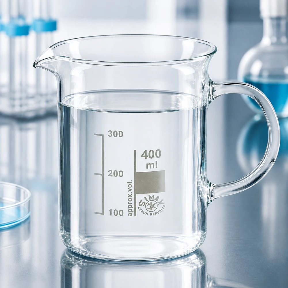 Becherglas 400ml Borosilikatglas mit Henkel für professionellen Laboreinsatz von Simax
