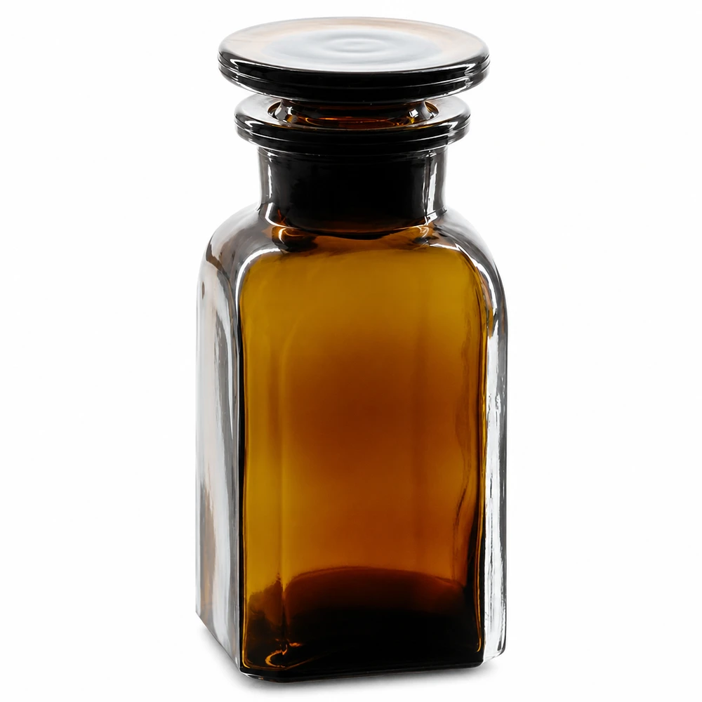 Vierkantflasche 100ml Braunglas Weithals mit Glasstopfen für pharmazeutischen und gewerblichen Einsatz