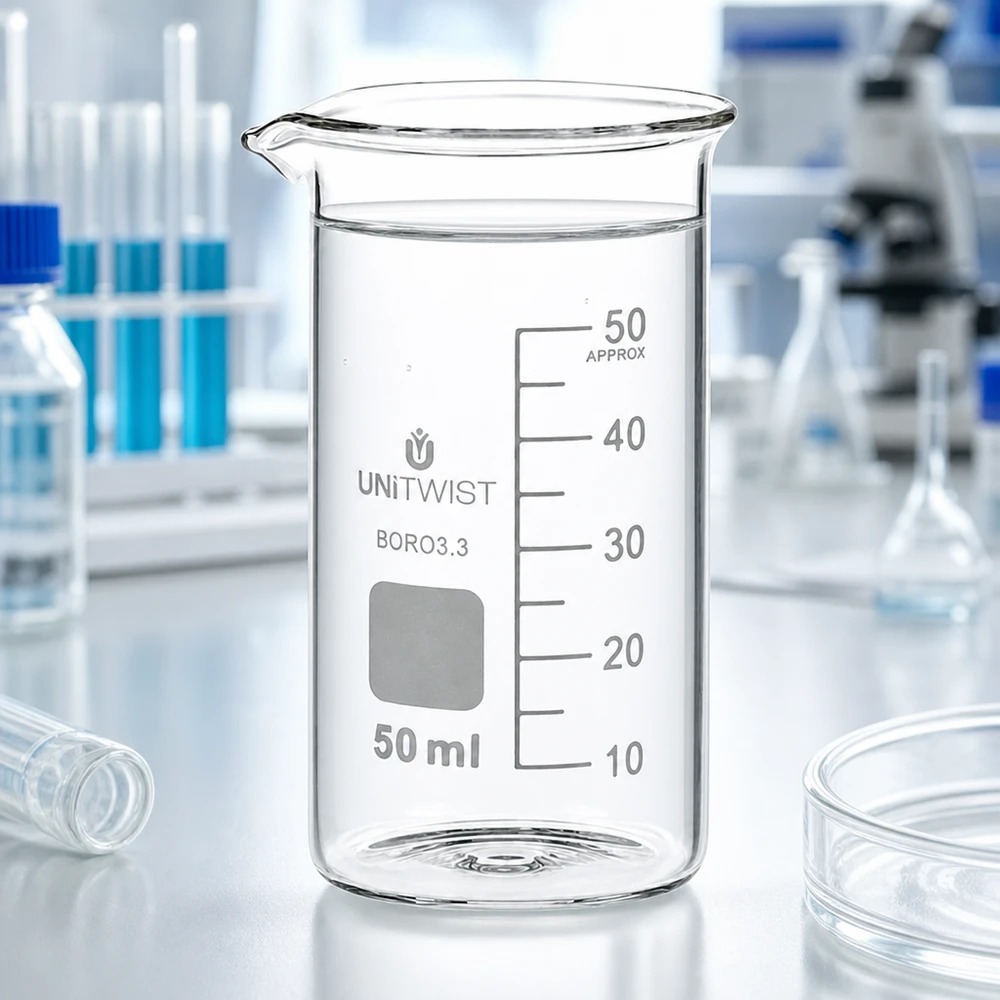 Becherglas 50ml hohe Form Borosilikat 3.3 UNITWIST für Labor und Gewerbe bei Pacadura