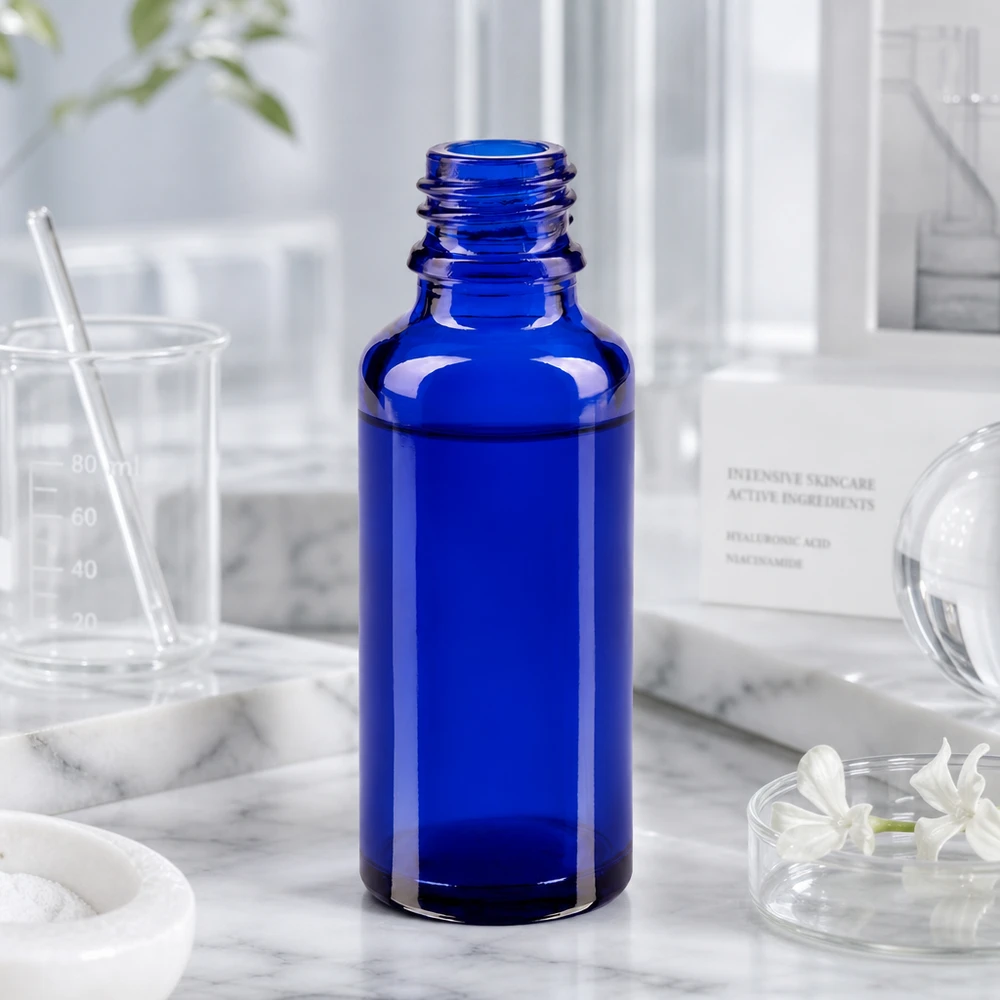 30ml Apothekerflasche ApoGlas aus blauem Glas für professionelle Abfüllung im Fachhandel