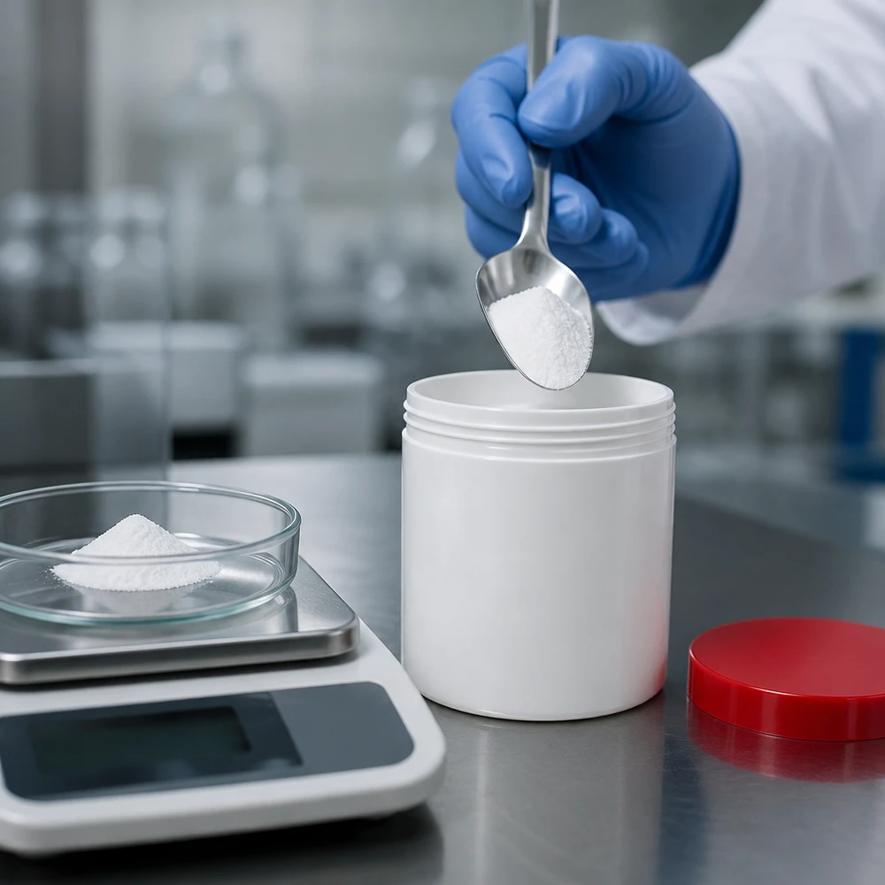 Salbenkruke 10g weiß mit rotem Schraubdeckel (Polypropylen) Salbenkruke 10g weiß PP-Kunststoff mit rotem Schraubdeckel für professionelle Abfüllung im Labor