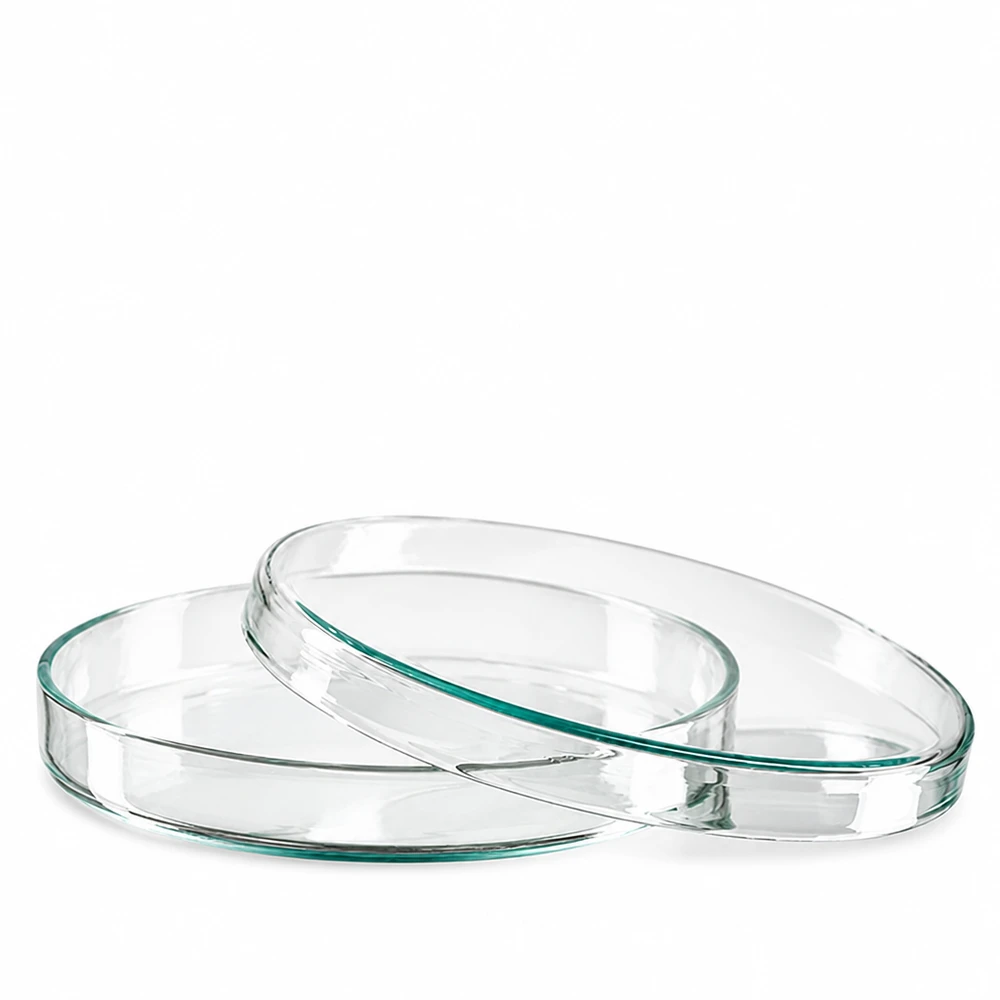 Petrischale 100x15mm aus Borosilikatglas für professionellen Laboreinsatz zwei gestapelte Glasschalen