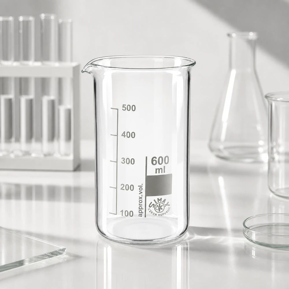 Becherglas 600 ml hohe Form aus Borosilikatglas von SIMAX für professionellen Laboreinsatz