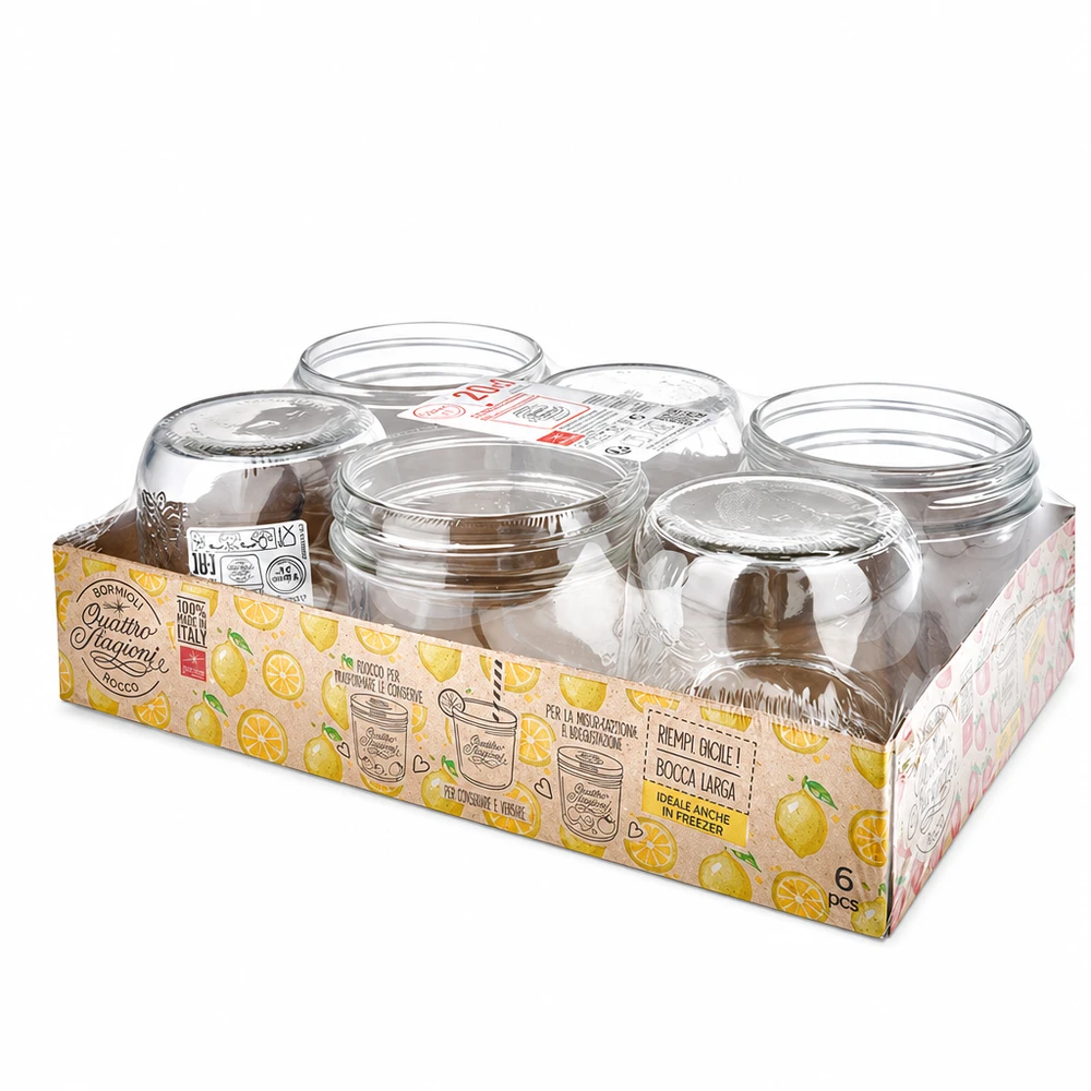 200ml Sturzglas "Quattro Stagioni" QS86mm 6er Set 200ml Quattro Stagioni Einmachgläser mit Deckeln in Verkaufsverpackung für Konservierung und Aufbewahrung