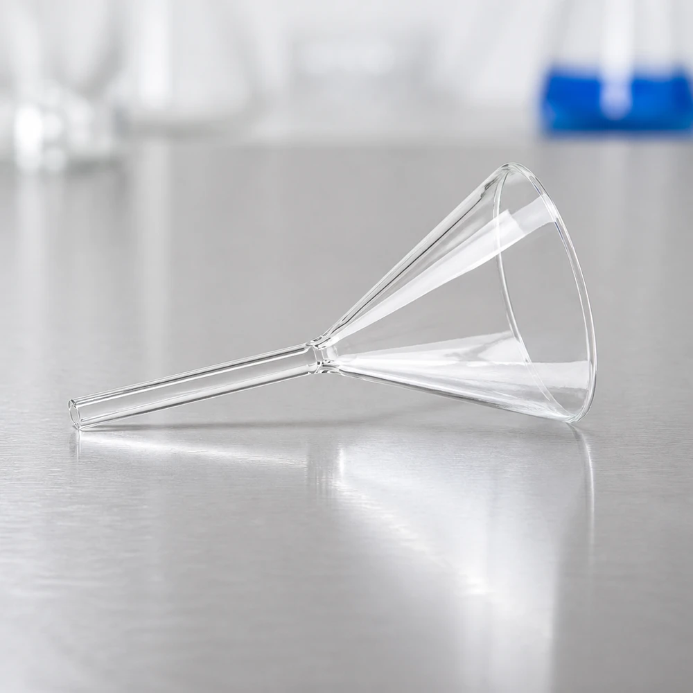 Glastrichter 80mm Durchmesser aus Kalk-Soda-Glas mit 60° Winkel und Kurzstiel für professionelle Laboranwendungen