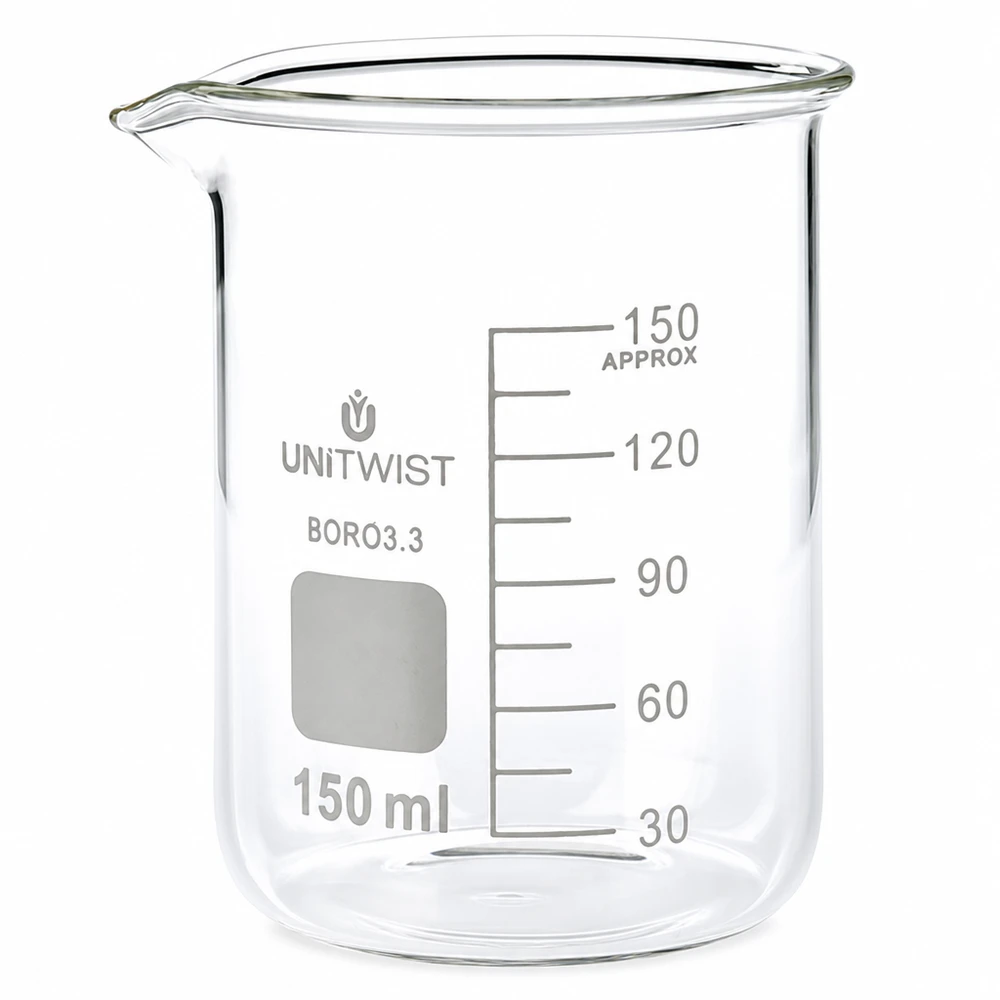 Becherglas 150ml Borosilikat, niedrige Form UNiTWIST Becherglas 150ml Borosilikat 3.3 niedrige Form UNiTwist Laborglas für gewerblichen Einsatz