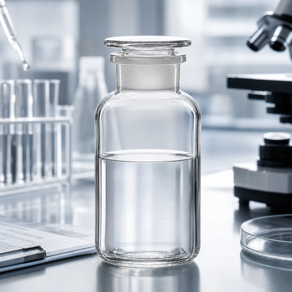 Rundschulterflasche 500ml Klarglas Weithals mit Glasstopfen für Labor und Fachhandel