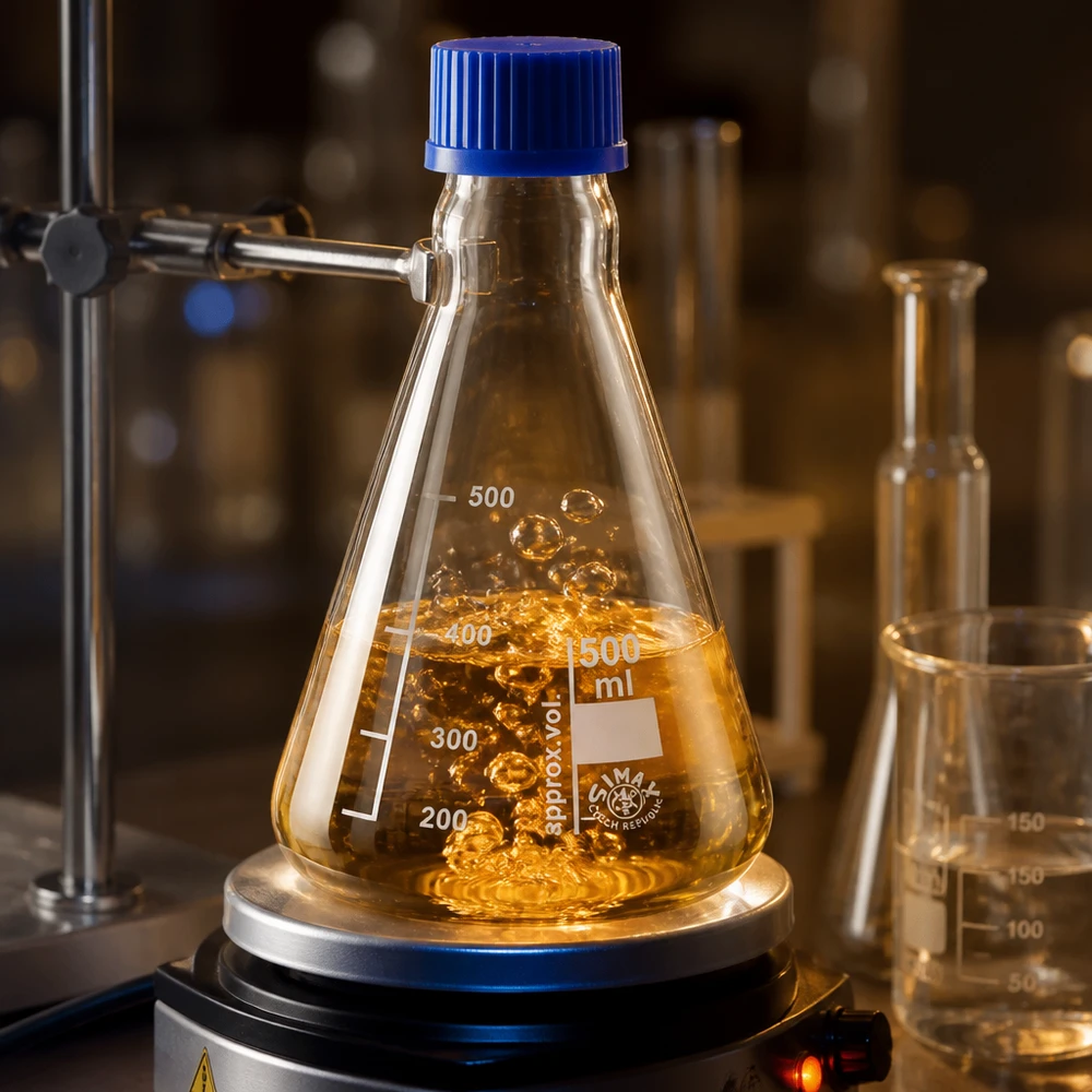 Erlenmeyerkolben 500ml mit Schraubkappe Erlenmeyerkolben 500ml Borosilikatglas mit blauer Schraubkappe für professionelle Laboranwendungen bei Pacadura.de