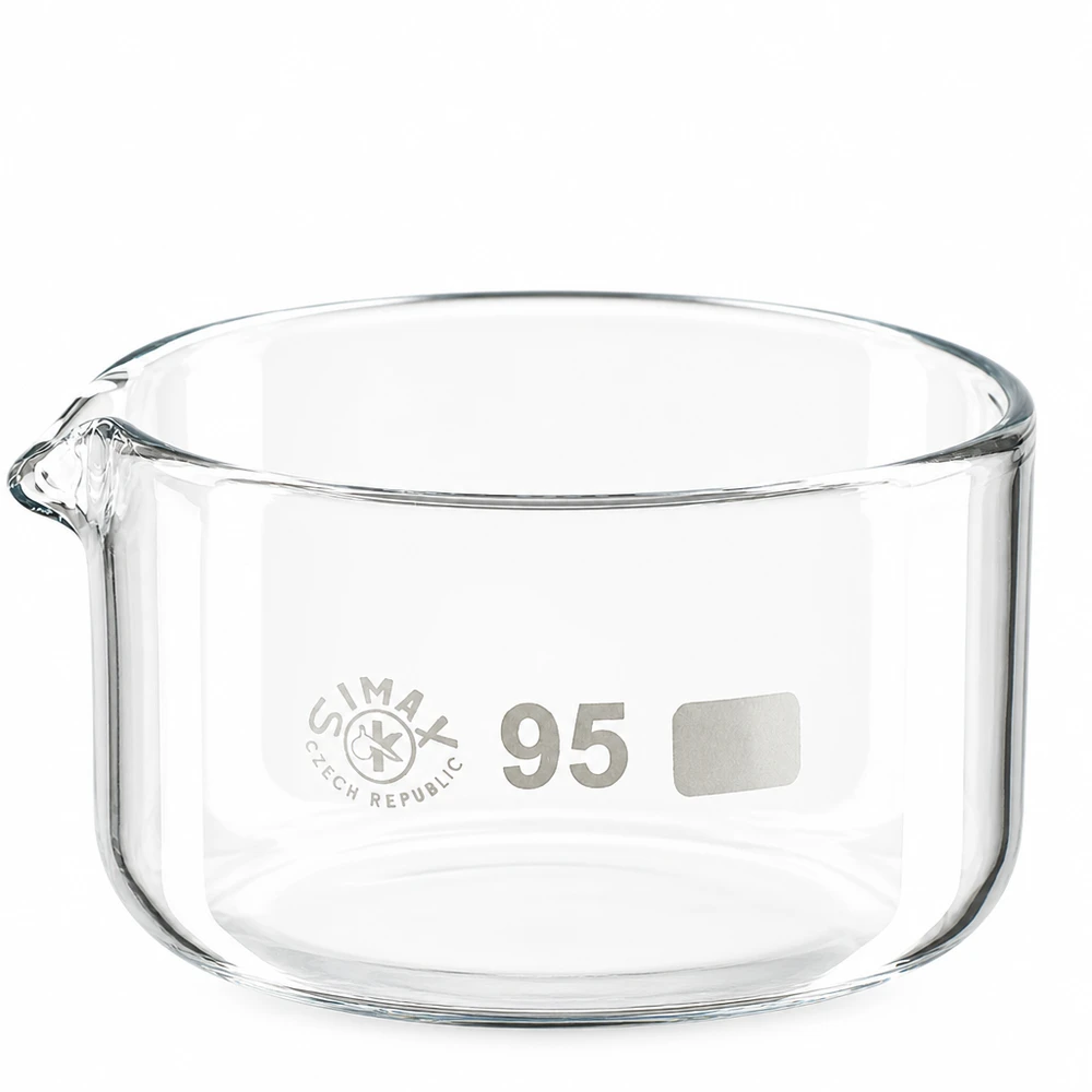 Kristallisierschale 300ml Borosilikatglas mit Ausguss Boden ø95mm SIMAX für Labor und Gewerbe