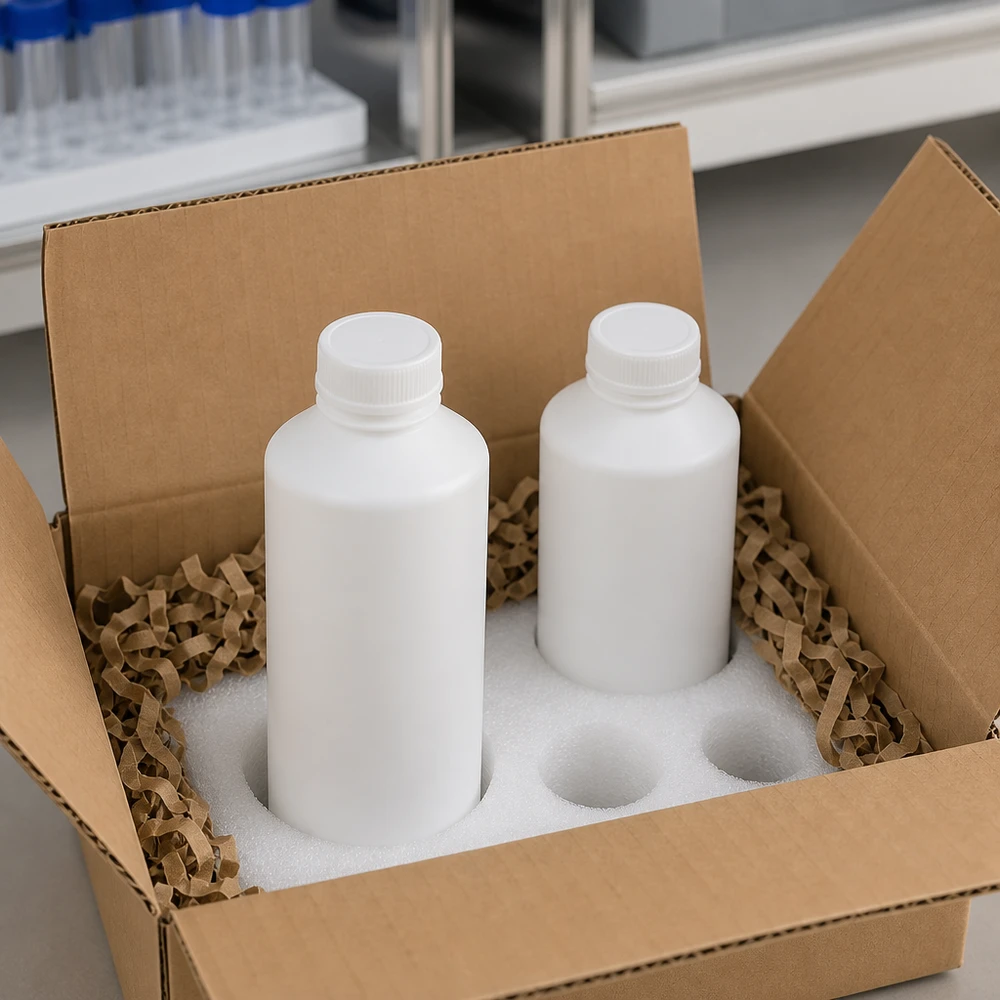 Apothekenflasche HDPE 100ml weiß, ohne Verschluss Apothekenflasche HDPE 100ml weiß ohne Verschluss in Versandkarton mit Schaumstoffeinlage für gewerblichen Einsatz