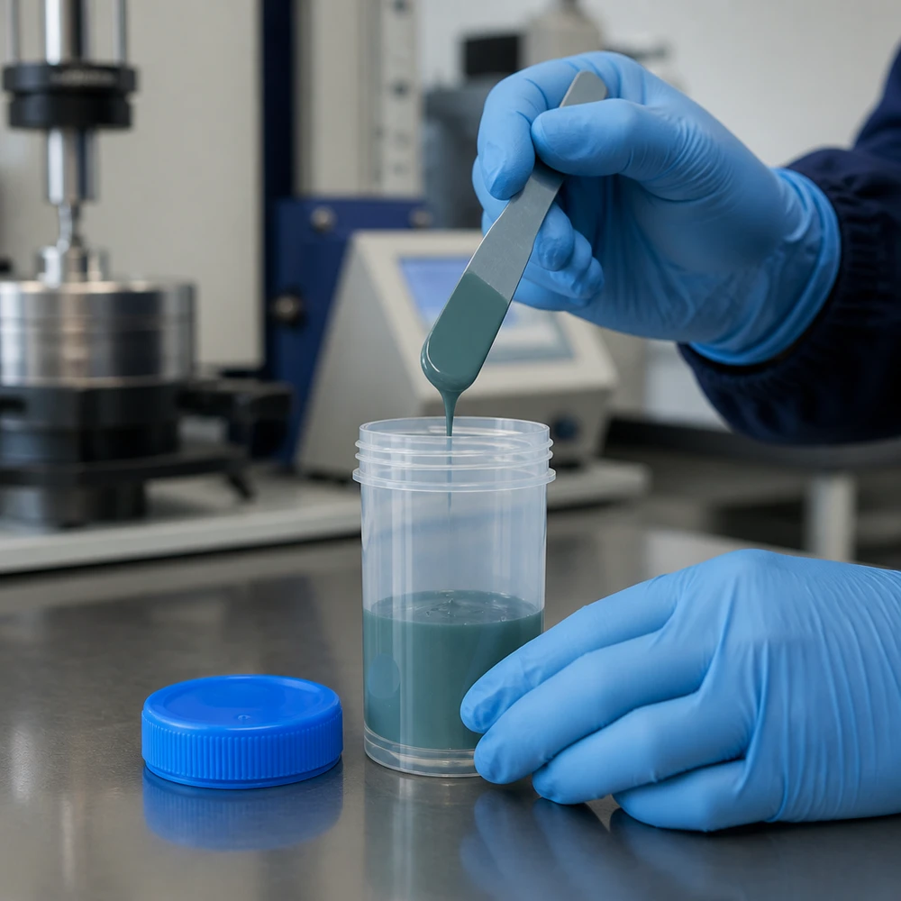 Universal Kunststoffdose 50ml Pathogefäß im Laboreinsatz mit blauem Schraubdeckel aus transparentem PP