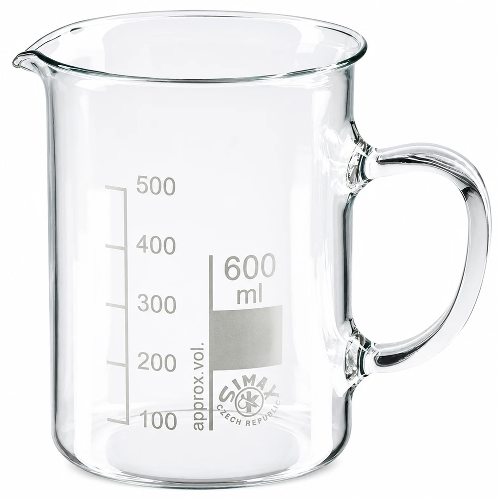 Becherglas 600ml Borosilikatglas, mit Henkel Becherglas 600 ml Borosilikatglas mit Henkel für professionellen Laboreinsatz von Simax