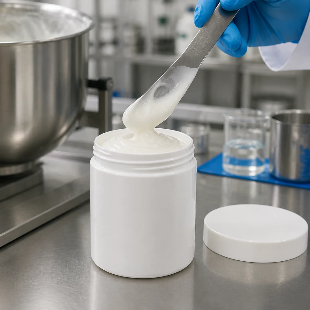 Salbenkruke 100g weiß mit weißem Schraubdeckel (Polypropylen) Salbenkruke 100g weiß PP-Kunststoff mit weißem Schraubdeckel für professionelle Abfüllung im Labor