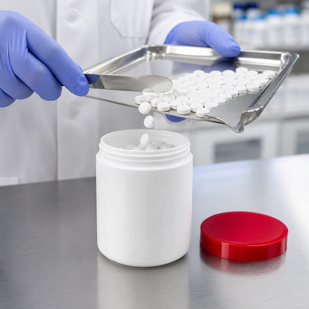 Salbenkruke 250g weiß mit rotem Schraubdeckel (Polypropylen) Salbenkruke 250g weiß PP-Kunststoff mit rotem Schraubdeckel für pharmazeutische Abfüllung
