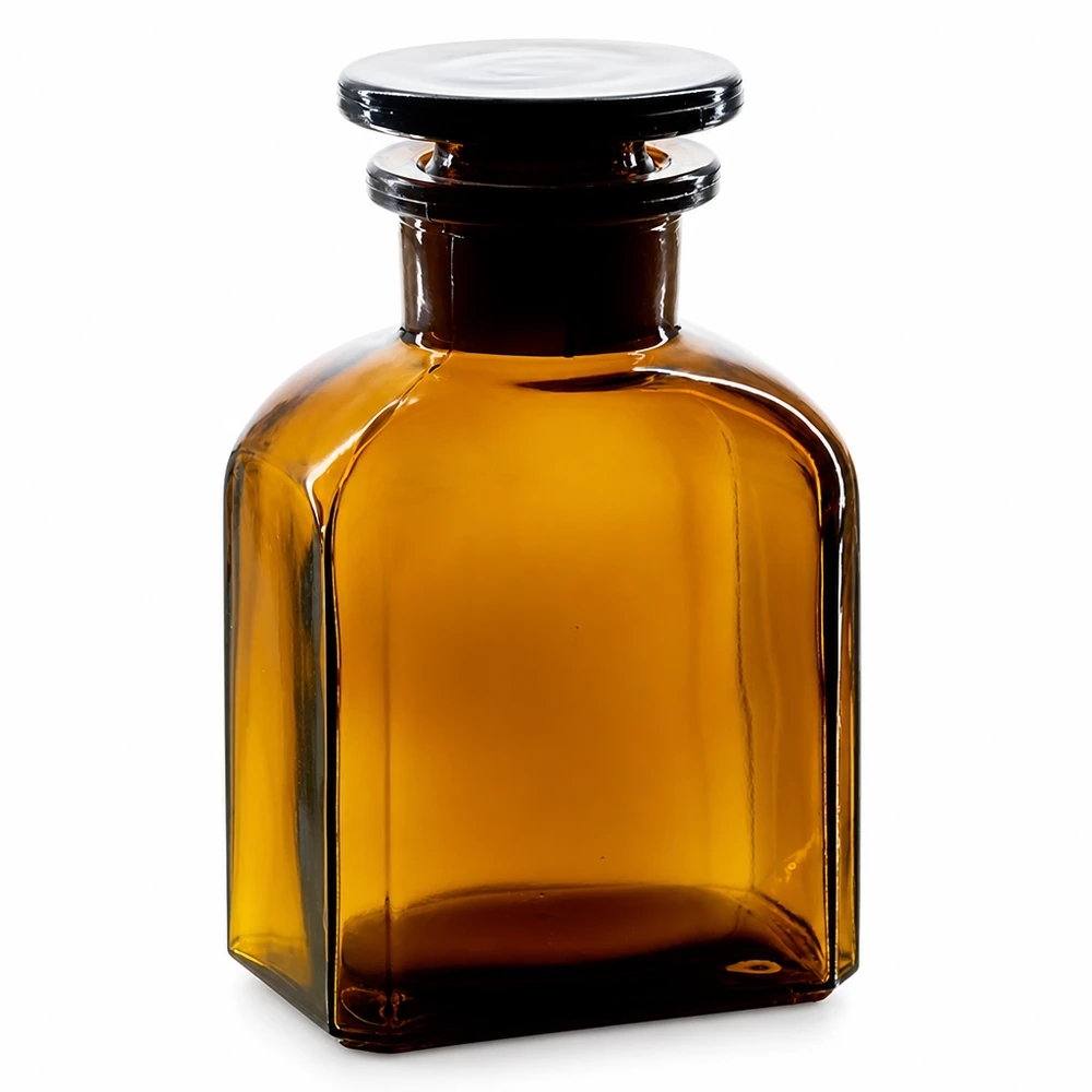 Vierkantflasche 150ml Braunglas Weithals mit Glasstopfen für professionelle Laboranwendungen