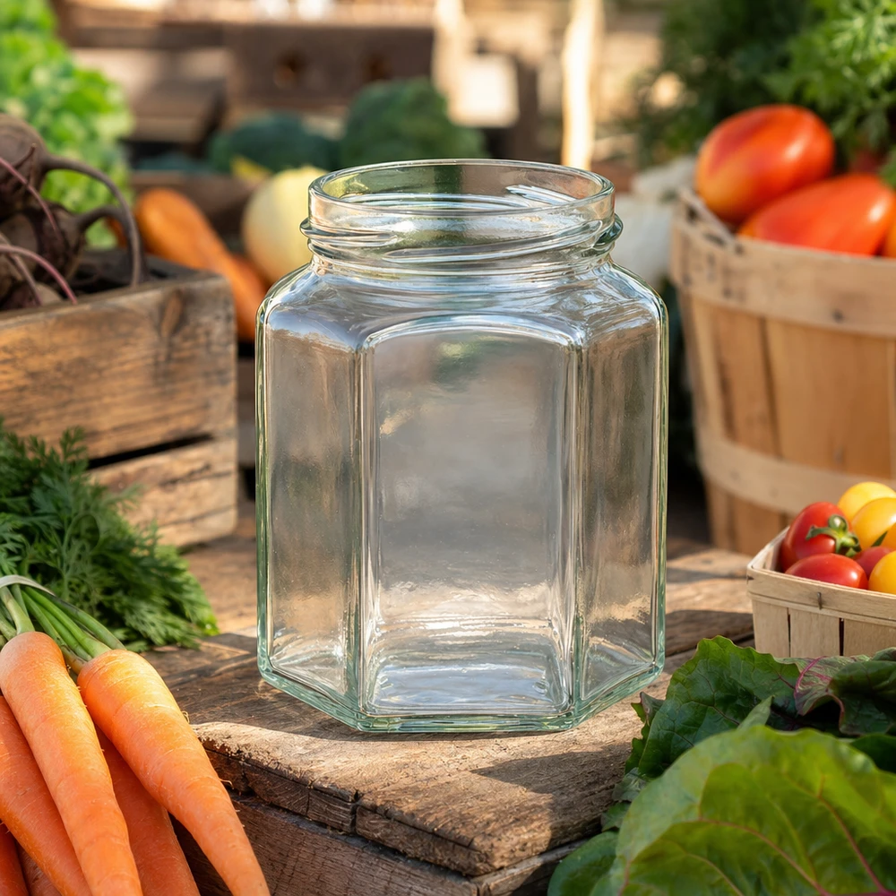 UNiTWIST Hexa288 sechseckiges Einmachglas 288ml TO63 Schraubverschluss für Marmelade und Konserven aus Glas