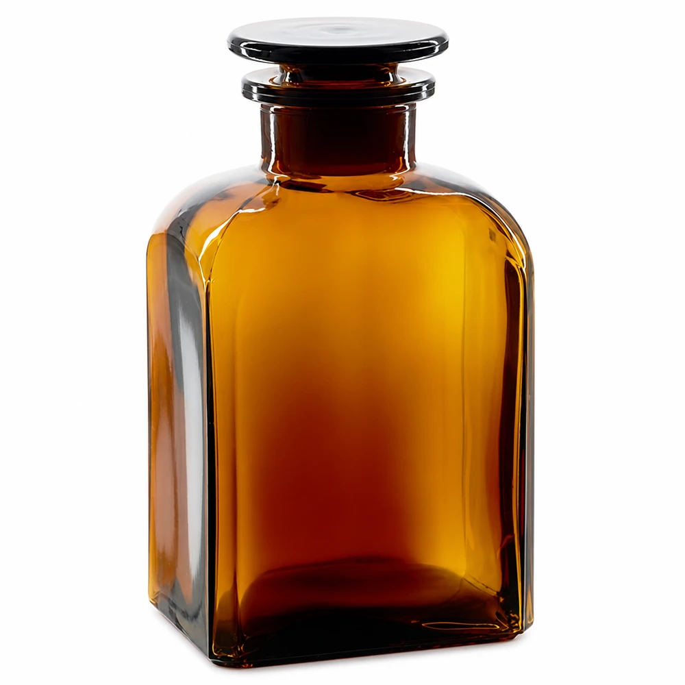 Vierkantflasche 500ml braun Weithals Glasstopfen Vierkantflasche 500ml Braunglas Weithals mit Glasstopfen für professionellen Laboreinsatz Pacadura