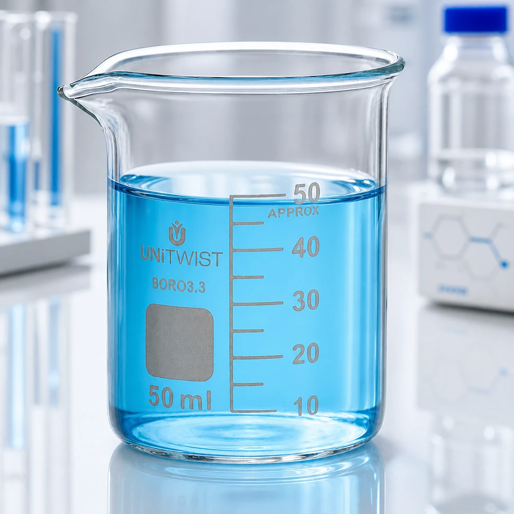 Becherglas 50ml Borosilikat 3.3 niedrige Form UNiTWIST für Labor und Gewerbe