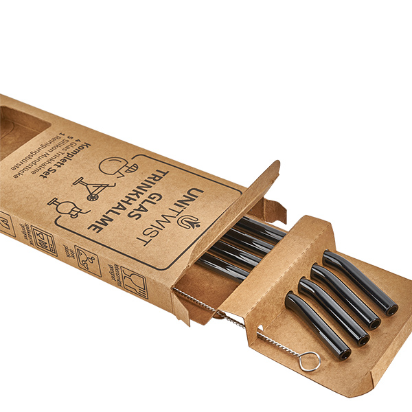 Glas Trinkhalm Set schwarz mit Softtips UNiTWIST