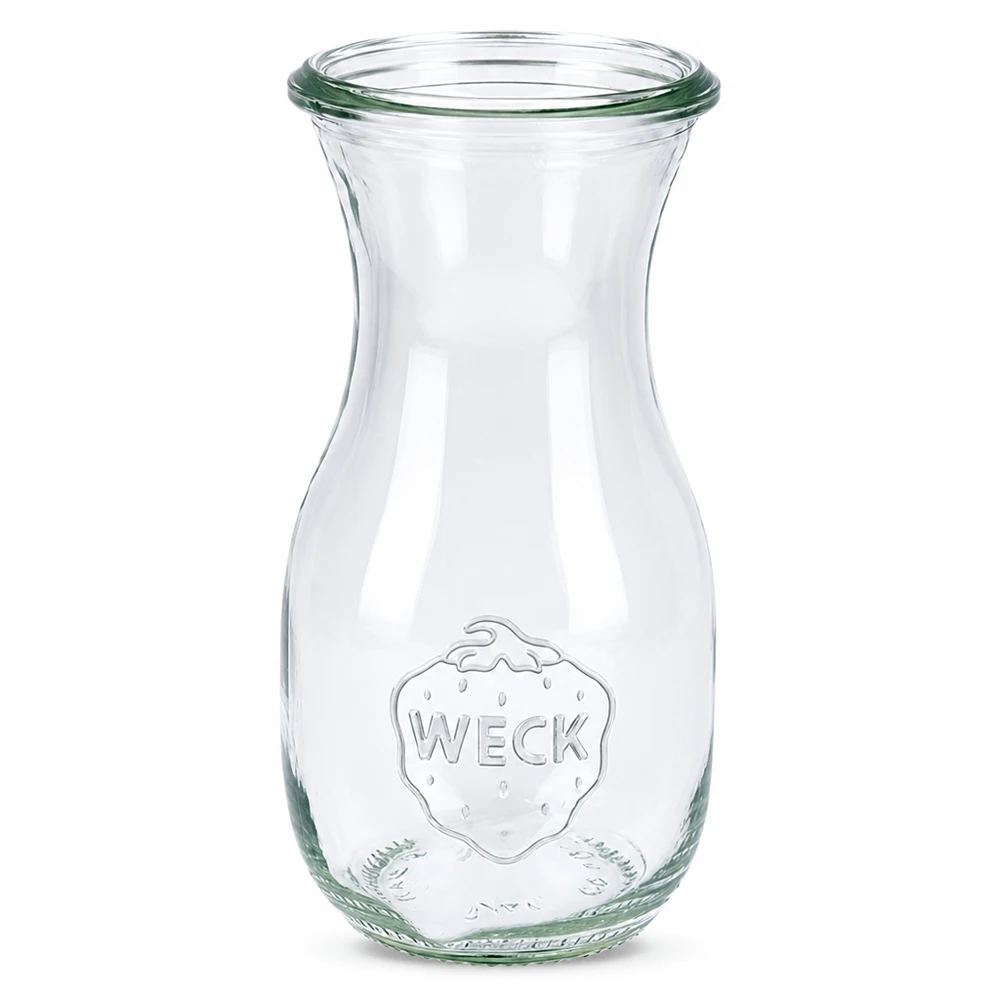 290ml Saftflasche WECK RR60 290ml WECK Saftflasche RR60 aus klarem Glas mit eingeprägtem Logo und breiter Öffnung für Säfte und Getränke