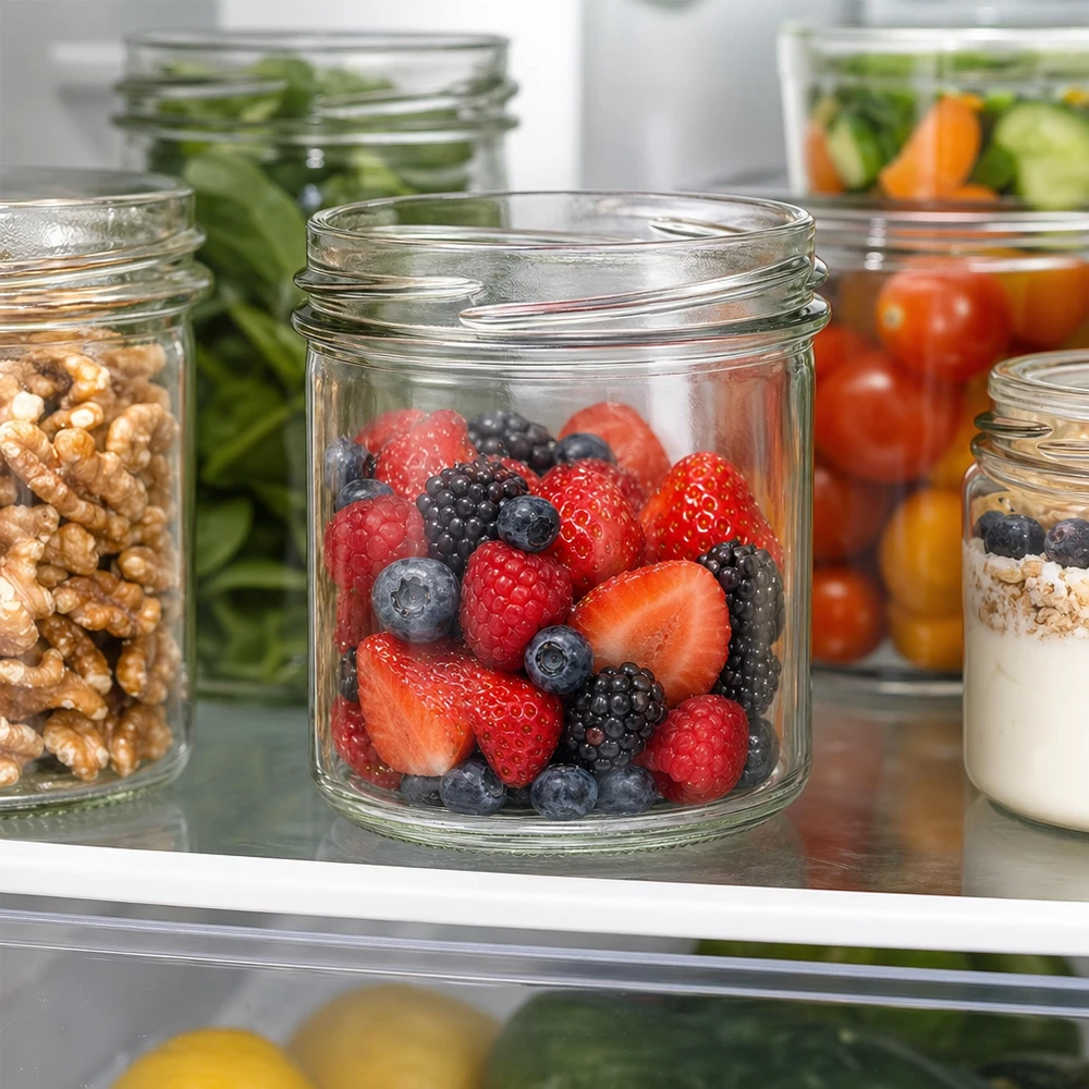 UNiTWIST Sturz167 Sturzglas 167ml TO66 mit frischen Beeren im Kühlschrank zur Lebensmittelaufbewahrung