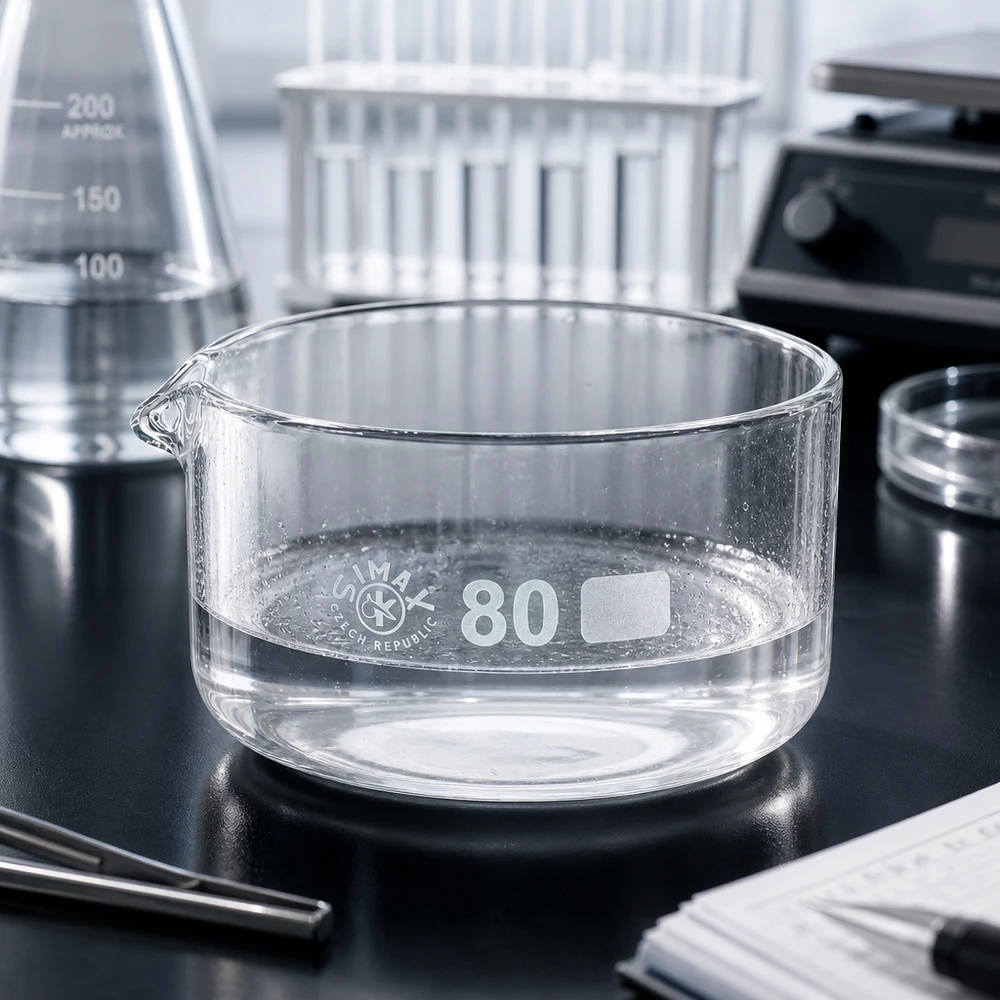 Kristallisierschale 150ml Borosilikatglas mit Ausguss Ø80mm für Labor und Gewerbe SIMAX