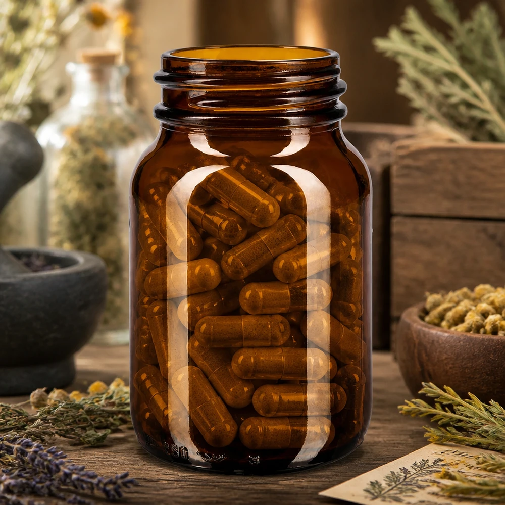 250ml Weithalsflasche Braunglas mit Kapseln für professionelle Lagerung in Apotheken und Laboren