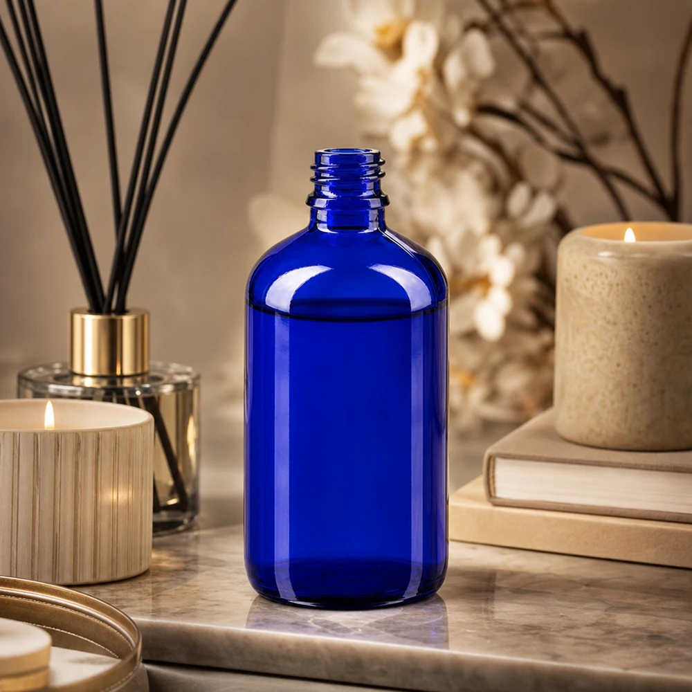 Tropfflasche 100ml DIN 18 BLAUGLAS 100ml blaue Apothekerflasche aus hochwertigem ApoGlas für professionelle Anwendung im Fachhandel bei Pacadura