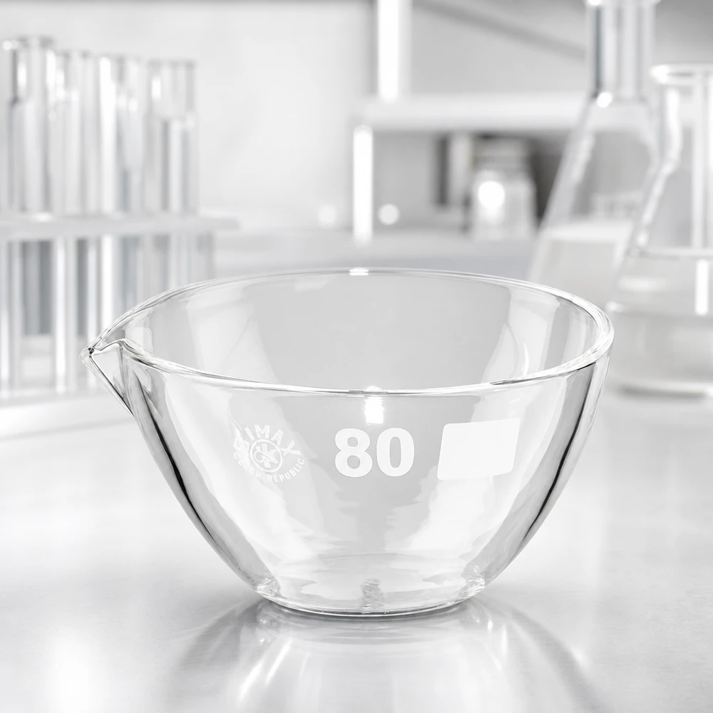 90ml Abdampfschale mit Ausguss Borosilikat ø80mm 90ml Abdampfschale Borosilikat mit Ausguss ø80mm für professionelle Laboranwendungen bei Pacadura