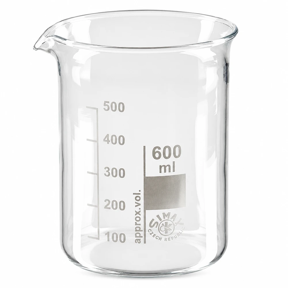 Becherglas 600ml Borosilikatglas, niedrige Form Becherglas 600ml Borosilikatglas niedrige Form für professionelle Laboranwendungen bei Pacadura.de