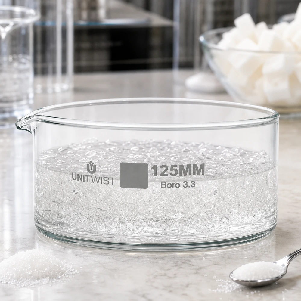Kristallisierschale 125mm Borosilikatglas Boro 3.3 UNiTWIST für professionelle Laborzwecke und Lebensmittelverarbeitung