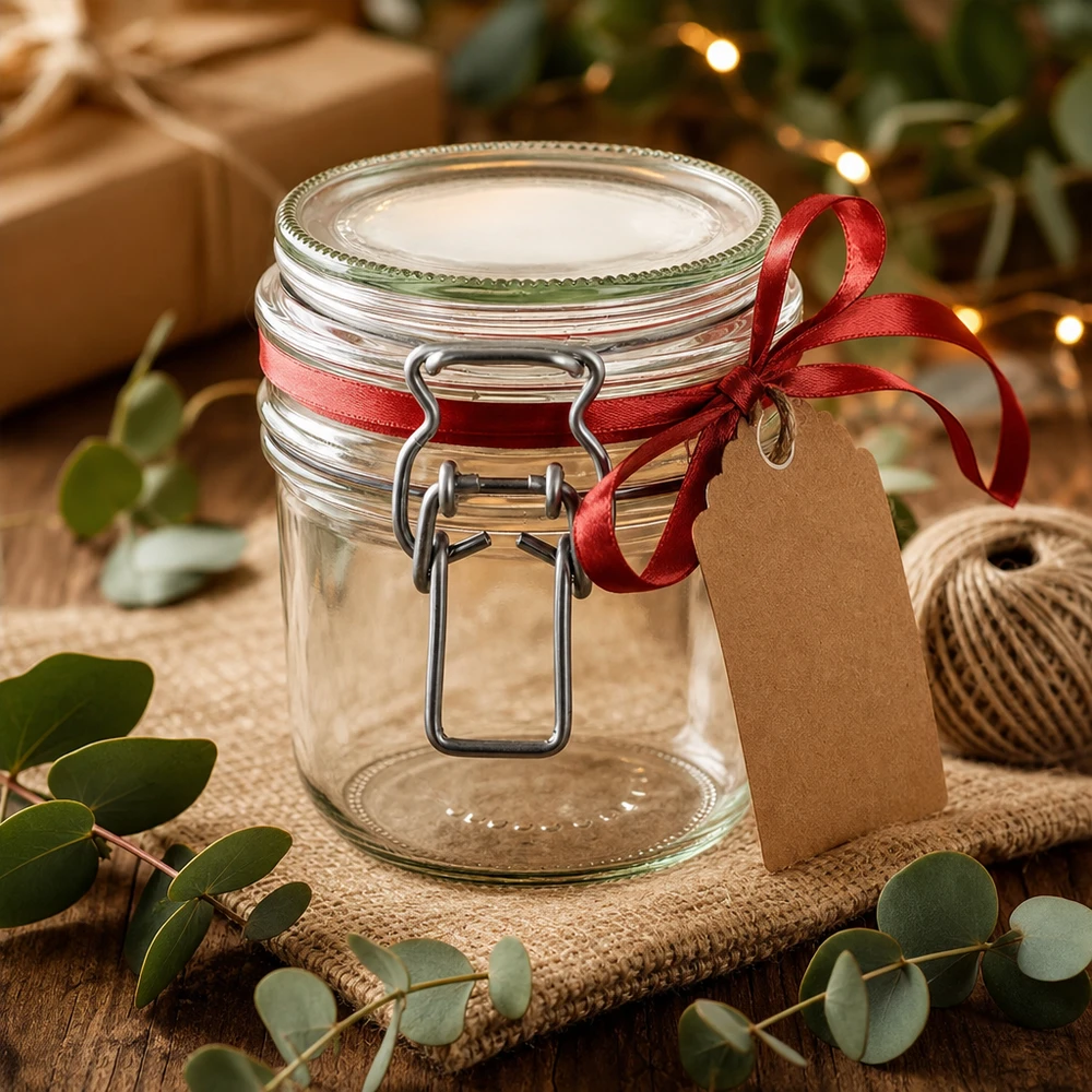 255ml Bügelverschlussglas leer mit Geschenkband und Etikett für gewerbliche Verpackung und Präsentation