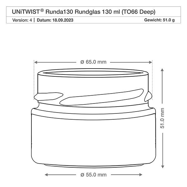 130ml Rundglas ohne Deckel (TO66deep) UNiTWIST