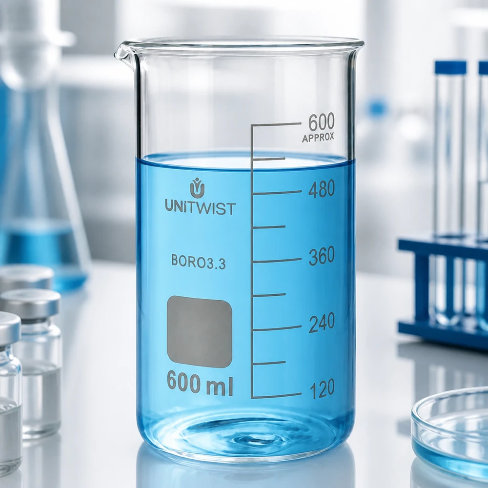 Becherglas 600ml Borosilikat, hohe Form UNiTWIST Becherglas 600ml Borosilikat hohe Form UNITWIST für Labor und Gewerbe mit Milliliter-Skala
