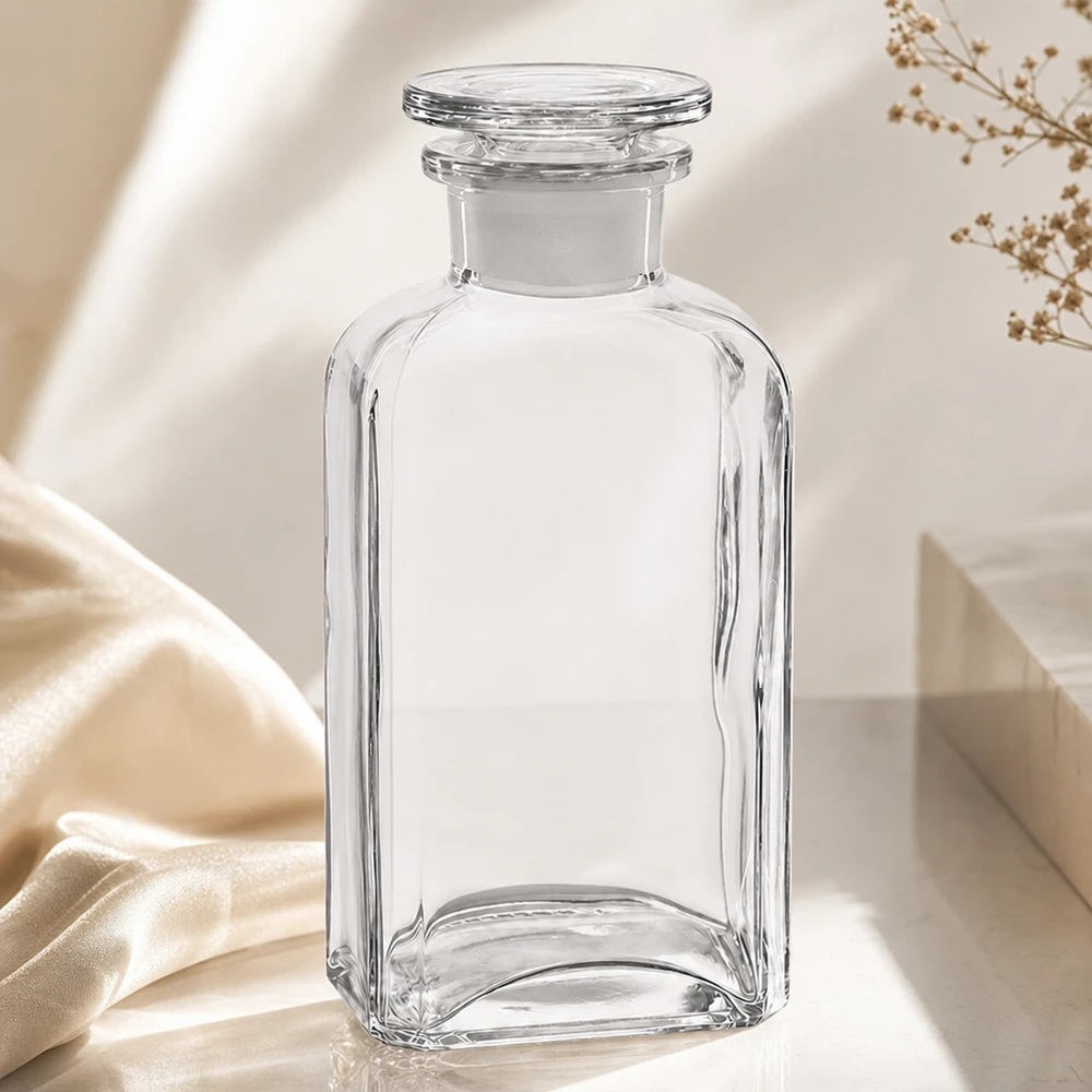 Vierkantflasche 250ml Klarglas mit Glasstopfen Weithals für gewerblichen Einsatz Pacadura