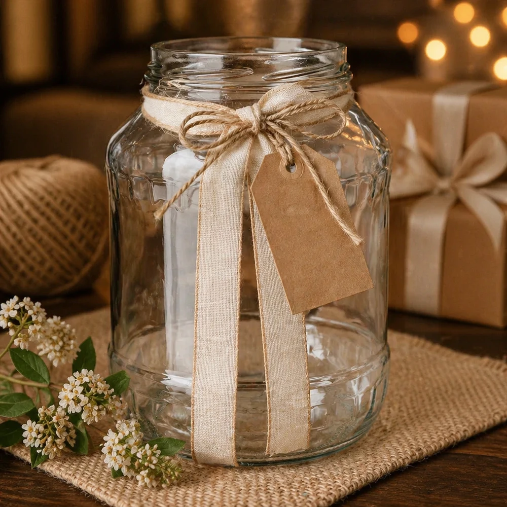 UNiTWIST Runda2650 Sturzglas 2650ml als Dekoration mit Leinenband und Geschenkanhänger rustikale Tischdeko TO100