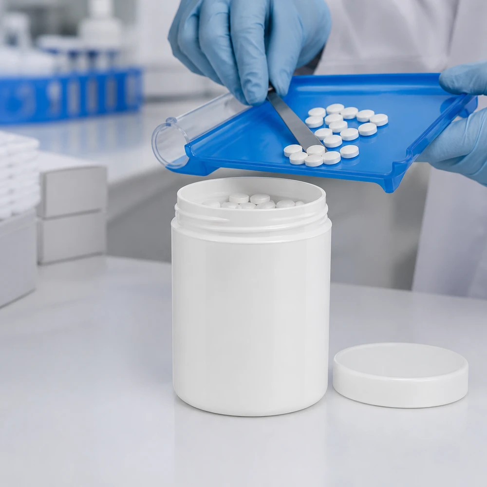 Weiße PP-Salbenkruke 100g mit Schraubdeckel für pharmazeutische und kosmetische Abfüllung im Labor