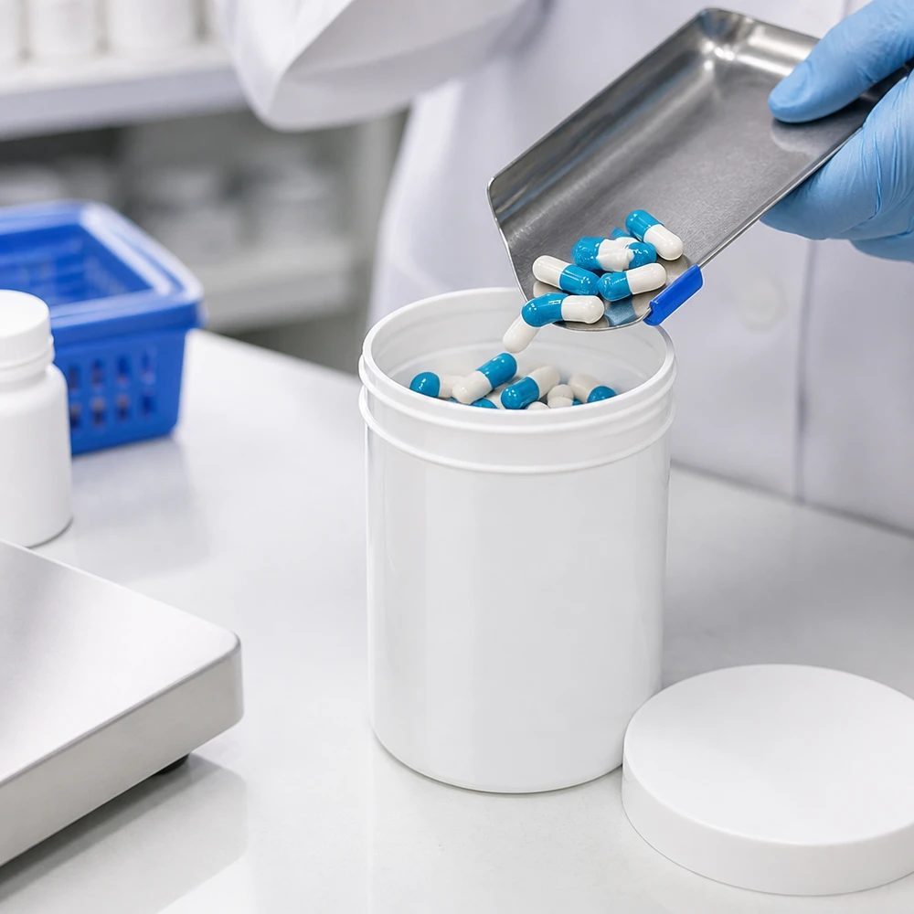 Salbenkruke 800g weiß mit weißem Schraubdeckel (Polypropylen) Weiße PP-Salbenkruke 800g mit weißem Schraubdeckel für pharmazeutischen und gewerblichen Einsatz