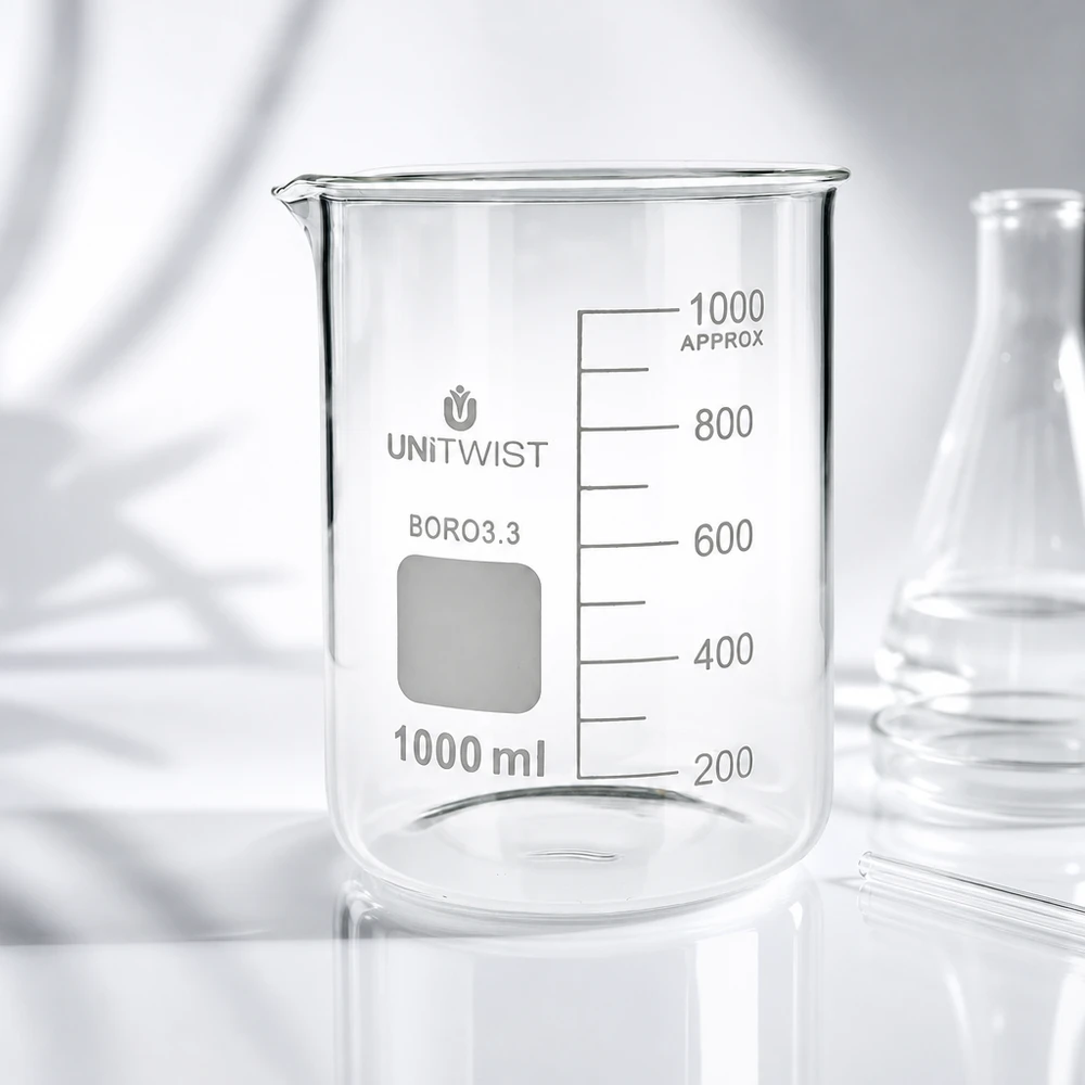 UNiTWIST Becherglas 1000ml Borosilikat 3.3 niedrige Form mit Skala für professionelle Laborzwecke